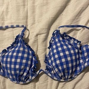Blue and white checkered underwire, bathing suit top size large
